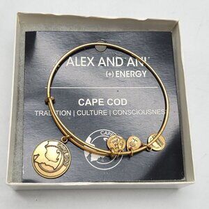 Alex And Ani Cape Cod Charm Bangle Bracelet Gold Finish Adjustable With Box
